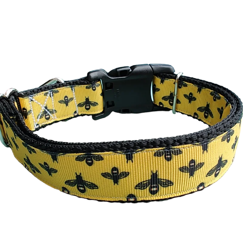 Bees On Yellow Nylon Dog Collar