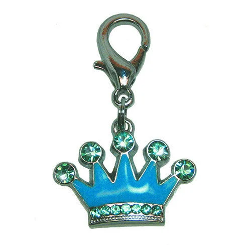 Blue Crown Enamel With Jewels Dog Collar Charm