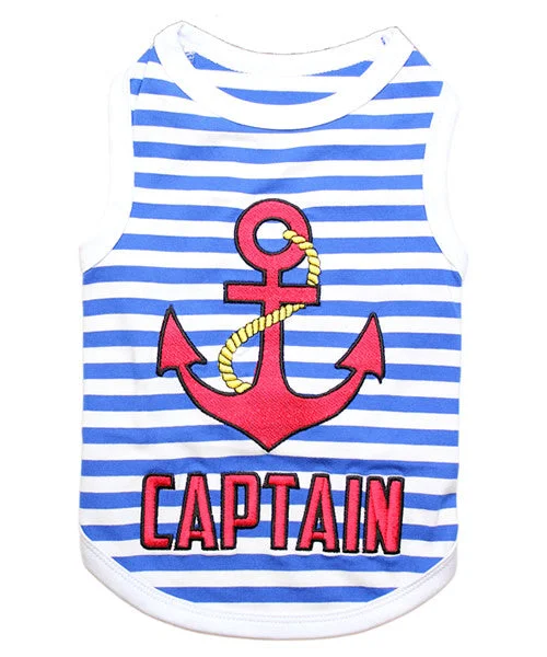 Blue Striped Dog Shirt - Captain