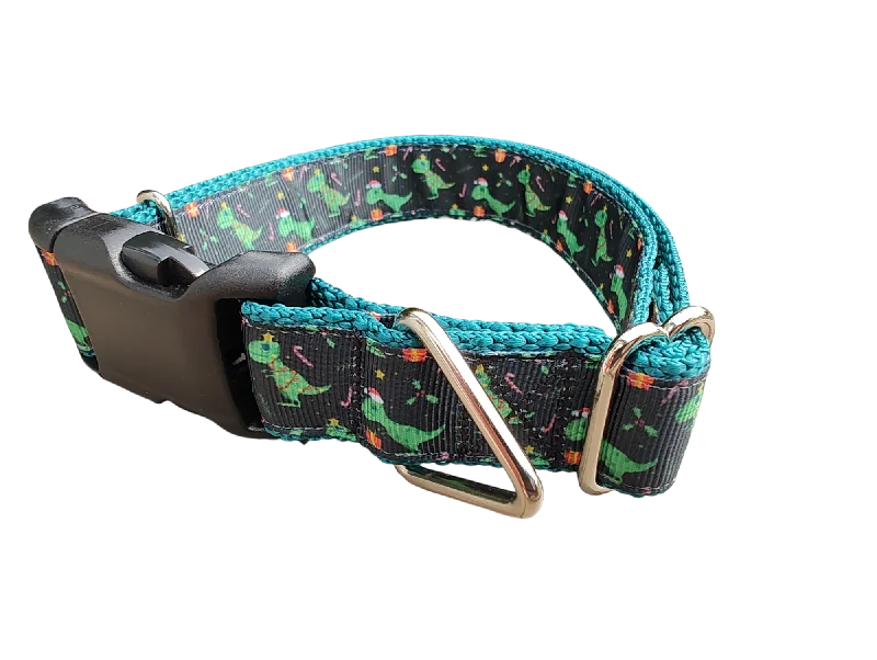 Christmas T Rex Tree Nylon Dog Collar