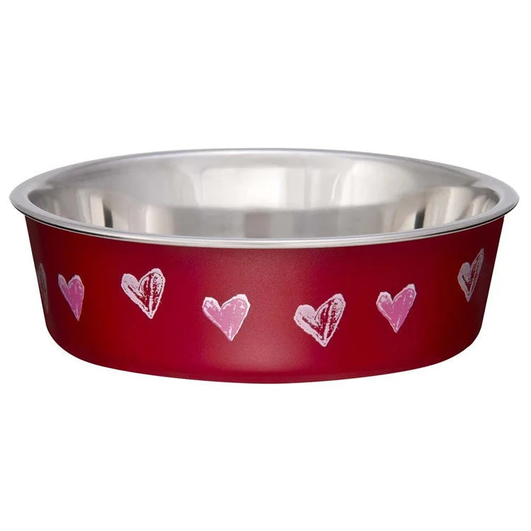 Red Hearts Stainless Steel Dog Bowl