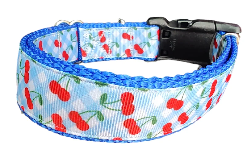 Gingham Cherries Nylon Dog Collar