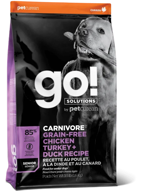 Go! Solutions Carnivore Grain Free Chicken, Turkey, + Duck for senior dogs