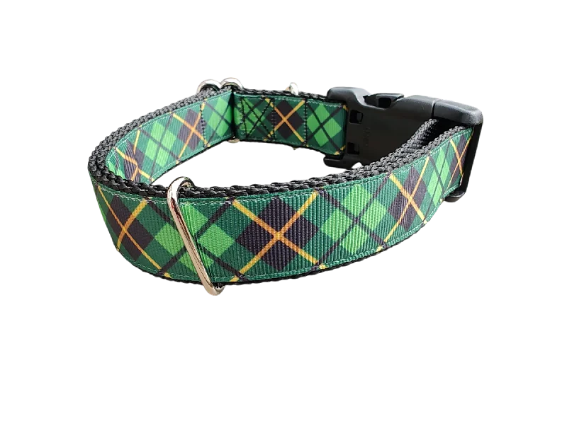 Green and Gold Plaid Nylon Dog Collar