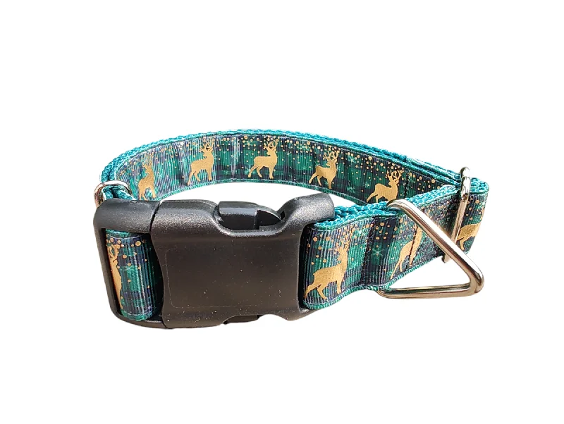 Green Plaid Deer Nylon Dog Collar