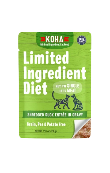 Koha Limited Ingredient Diet Shredded Duck Entrée in Gravy for Cats 2.8oz Pouch