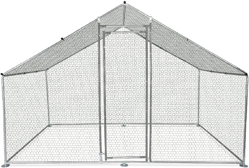 Large Metal Chicken Coop 9.9'L x 6.5'W x 6.5'H Walk-in Chicken Cage Pens Crate Outdoor Rabbit Hen Run House with Waterproof Cover for Backyard Farm