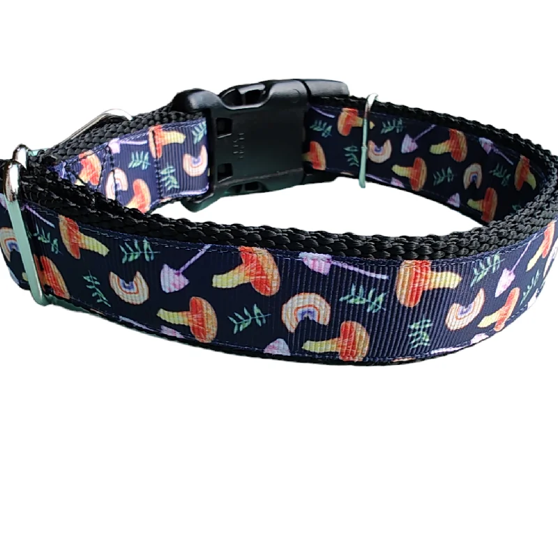 Mushrooms and Ferns Nylon Dog Collar