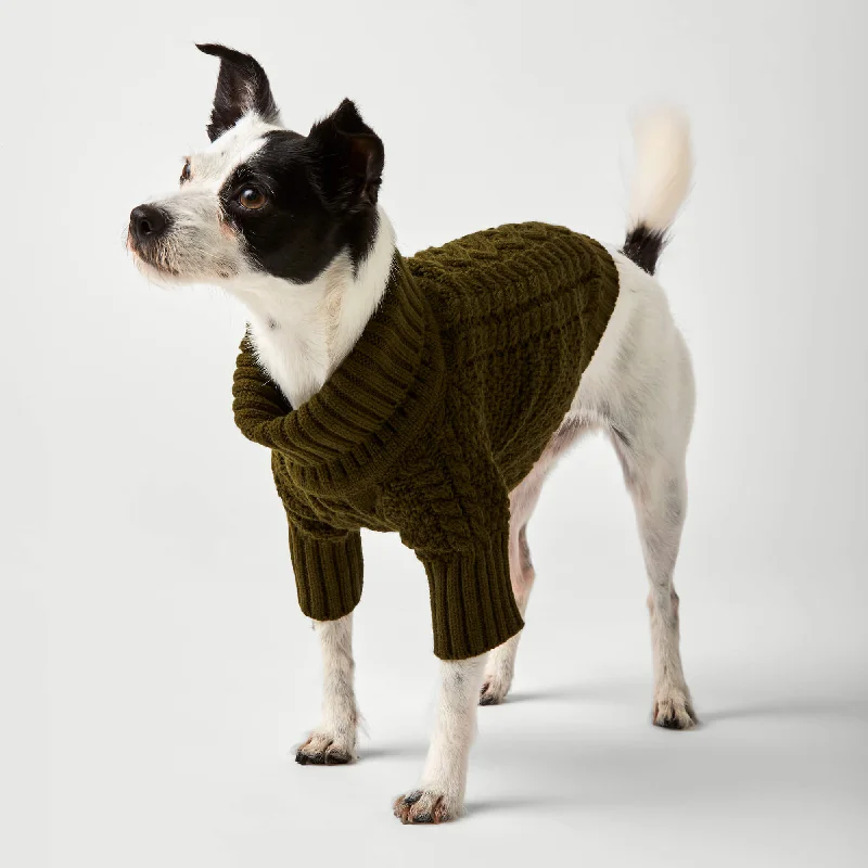 Olive Cable Knit Dog Sweater