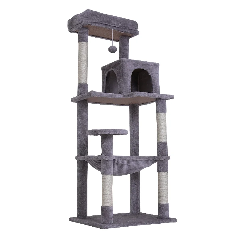 143cm Grey Cat Tree - Large Bed