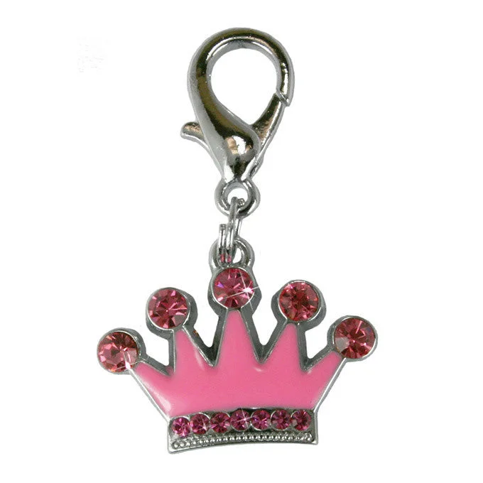 Pink Crown Enamel With Jewels Dog Collar Charm