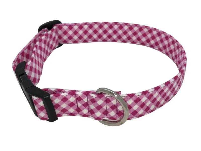 Pink Plaid Cotton Dog Collar