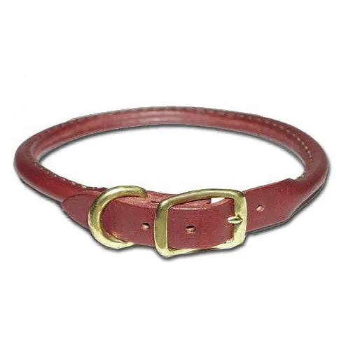 Premium Burgundy Round Rolled Leather Dog Collar