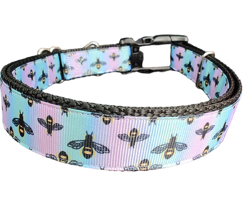 Rainbow Bees Nylon Dog Collar