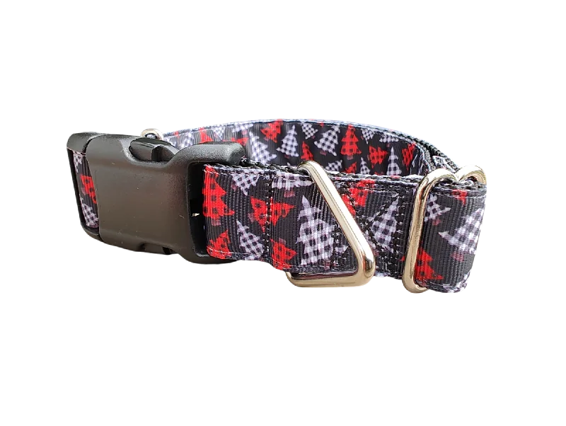 Red And Black Gingham Trees Nylon Dog Collar