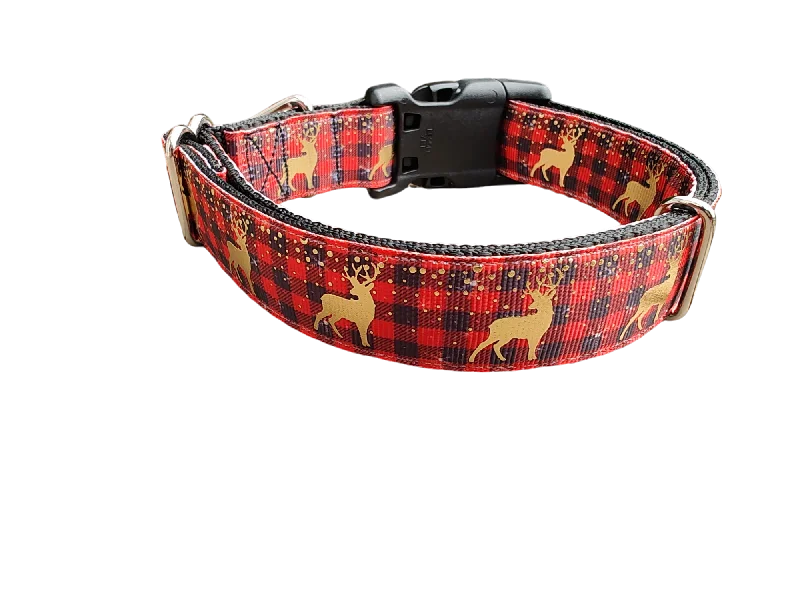 Red Plaid Deer Nylon Dog Collar