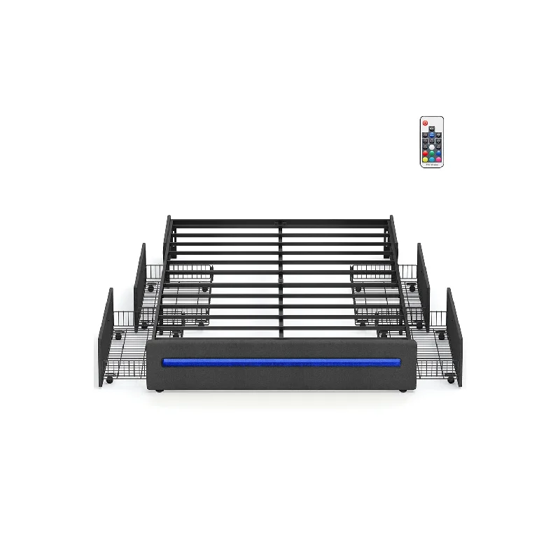 Bed Frame with 4 Drawers and Charging Station