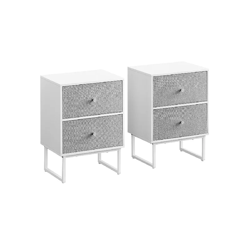 Set of 2 Bed Side Tables with Fabric Drawers Cloud White and Dove