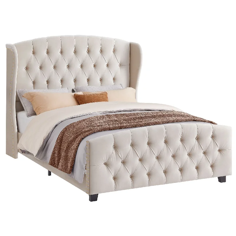 VASAGLE Bed Frame with Tall Headboard, Upholstered Platform Bed Frame