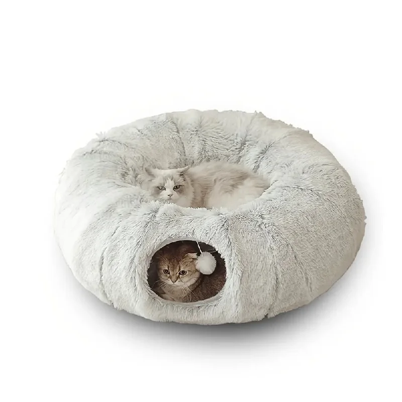 Winter Cat Bed Tunnel Round Plush Warm Pet Nest Foldable Cat Tunnel