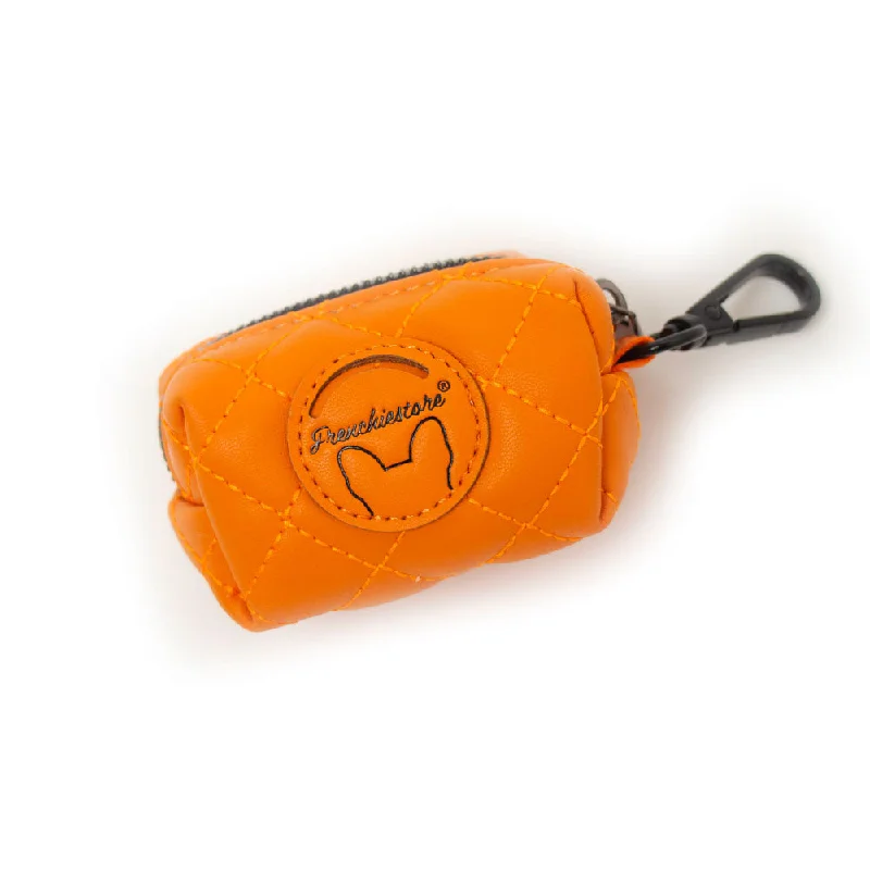 Frenchiestore Vegan Leather Poop Bag Dispenser | Orange Pumpkin Varsity