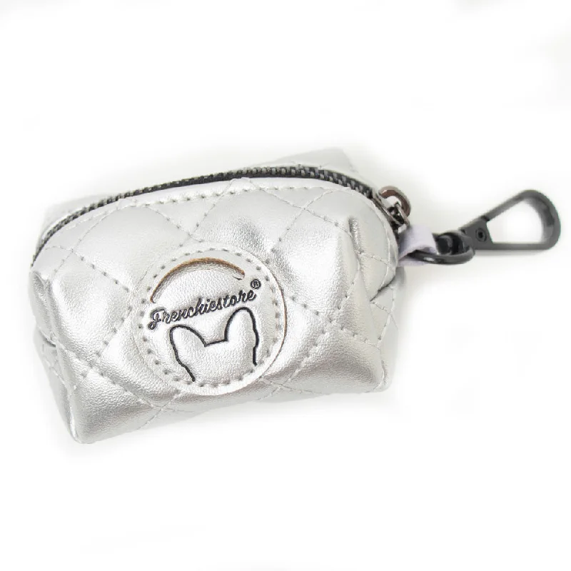 Frenchiestore Vegan Leather Poop Bag Dispenser | Silver Varsity