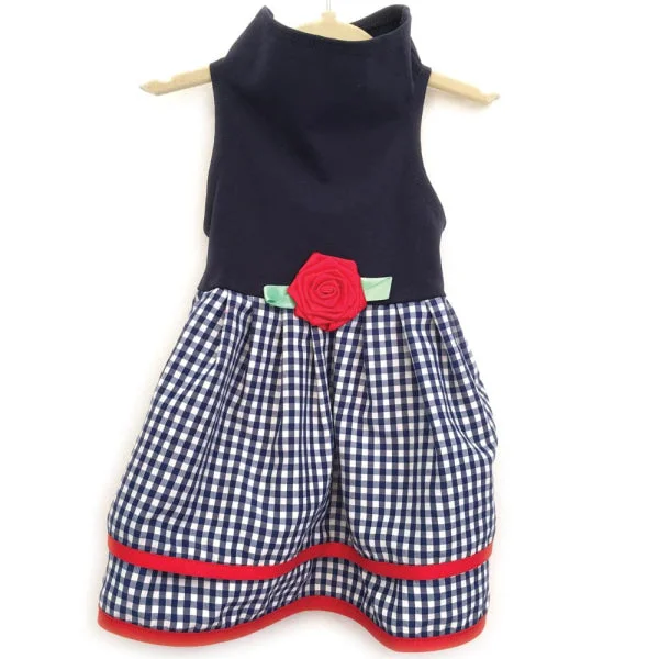 Navy Top with Multi Navy Gingham Layer Dress