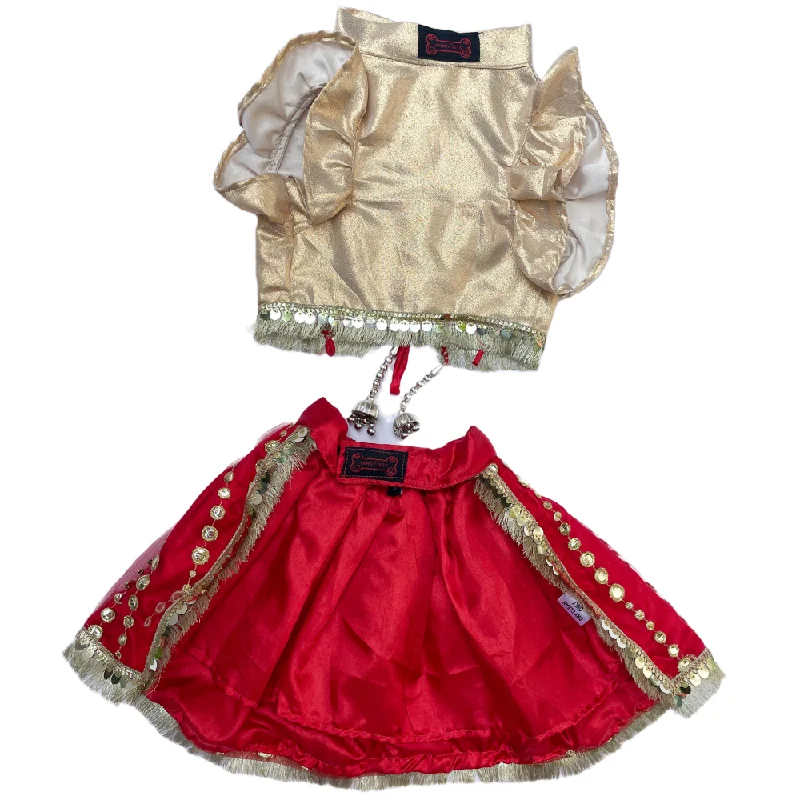 Pawgypets Lehenga for Dogs and Cats (Red/Golden)