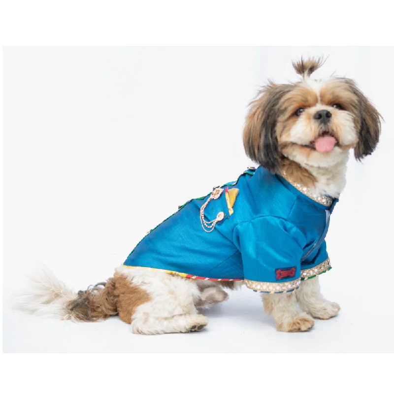 Pawgypets Raw Silk Sherwani for Dogs and Cats (Blue)