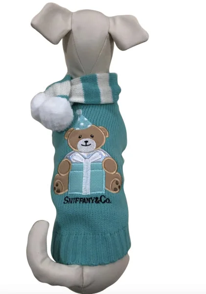 Sniffany Party Bear Dog Sweater With Pompom Scarf