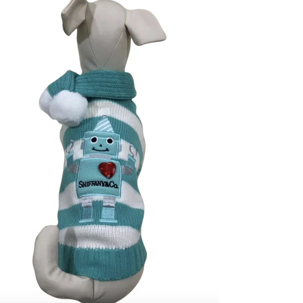 Sniffany Robot Heart Dog Sweater With Pompom Scarf