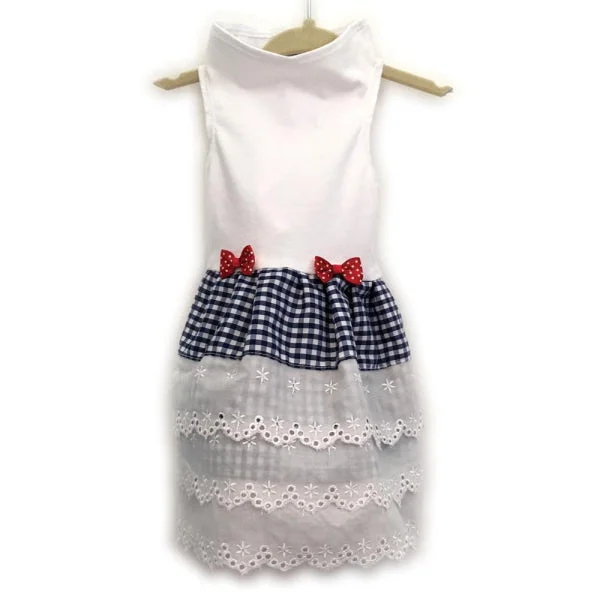 White Top with Gingham and Eyelet Dress