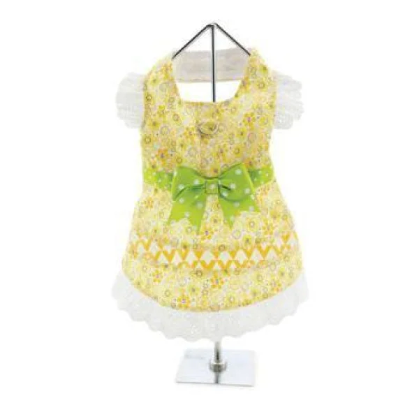 Yellow Floral and Lace Dog Dress with Matching Leash